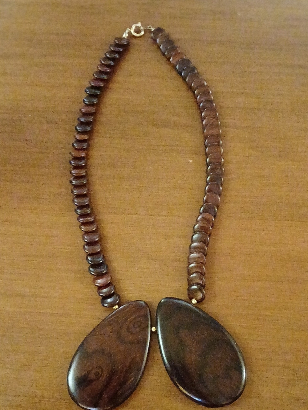 Brown Wood Bead Teardrop Necklace